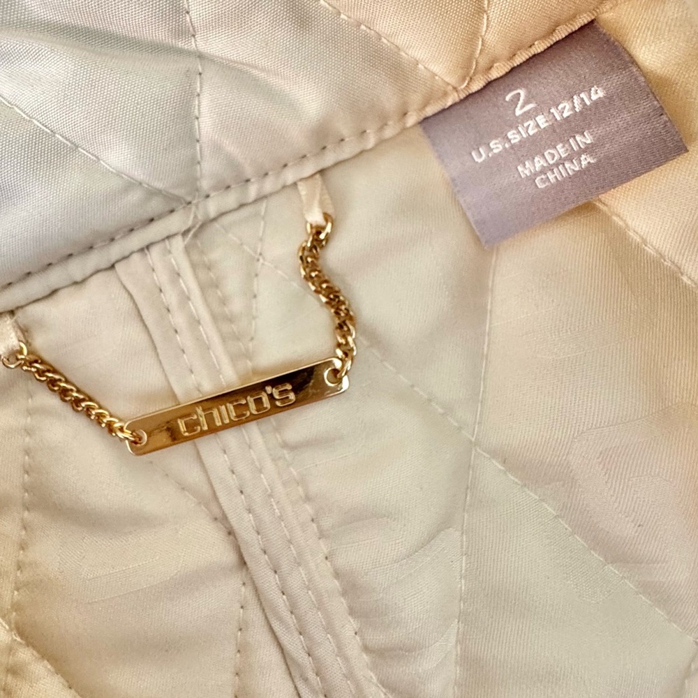 Chico’s Quilted Mid-Length Barn Jacket Natural Cream L(12) - Picture 11 of 15